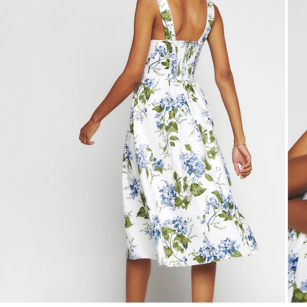 Reformation White and Blue Floral Midi Dress